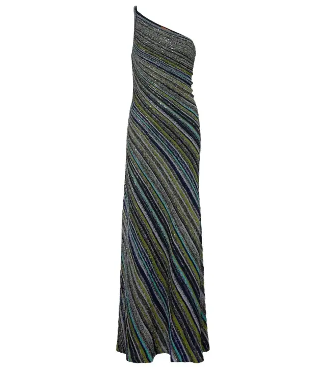 Missoni Sequined one-shoulder lamé maxi dress