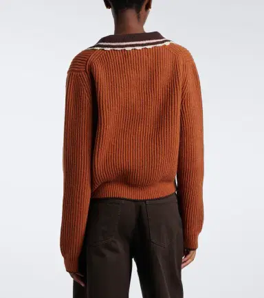 La DoubleJ Crochet-trimmed wool-blend polo sweater | Thumbnail 2