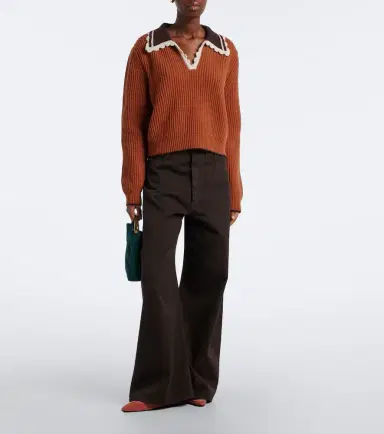 La DoubleJ Crochet-trimmed wool-blend polo sweater | Thumbnail 3