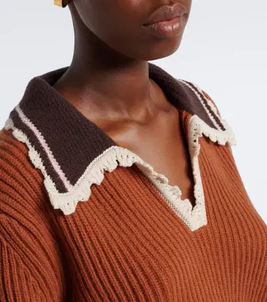 La DoubleJ Crochet-trimmed wool-blend polo sweater | Thumbnail 4