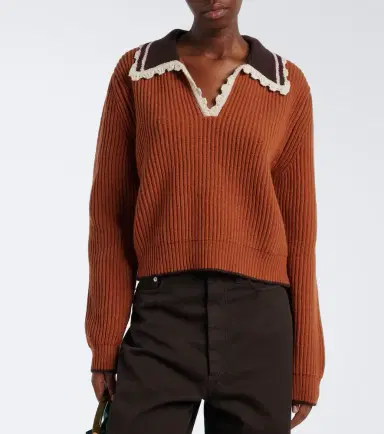La DoubleJ Crochet-trimmed wool-blend polo sweater | Thumbnail 5