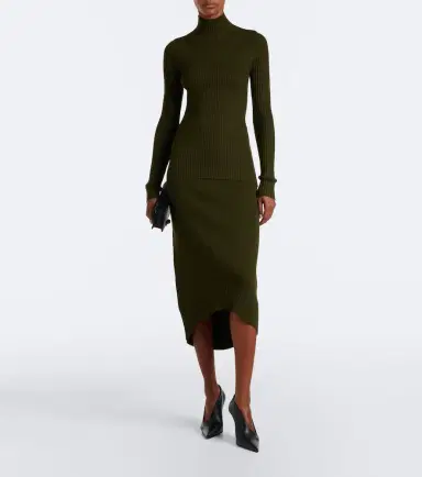 Victoria Beckham Ribbed-knit wool midi skirt | Thumbnail 2