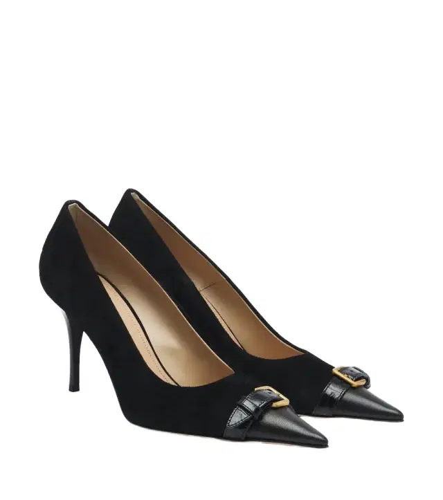 JW Anderson Embellished leather-trimmed suede pumps