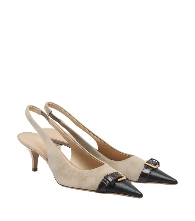 JW Anderson Leather-trimmed suede slingback pumps