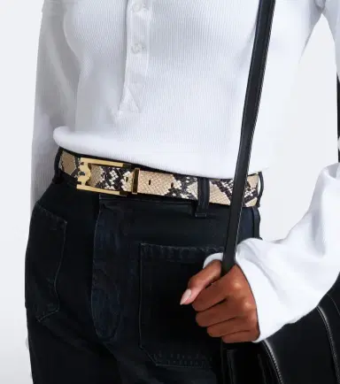 Victoria Beckham Dorian Pin-Buckle snake-effect leather belt | Thumbnail 3
