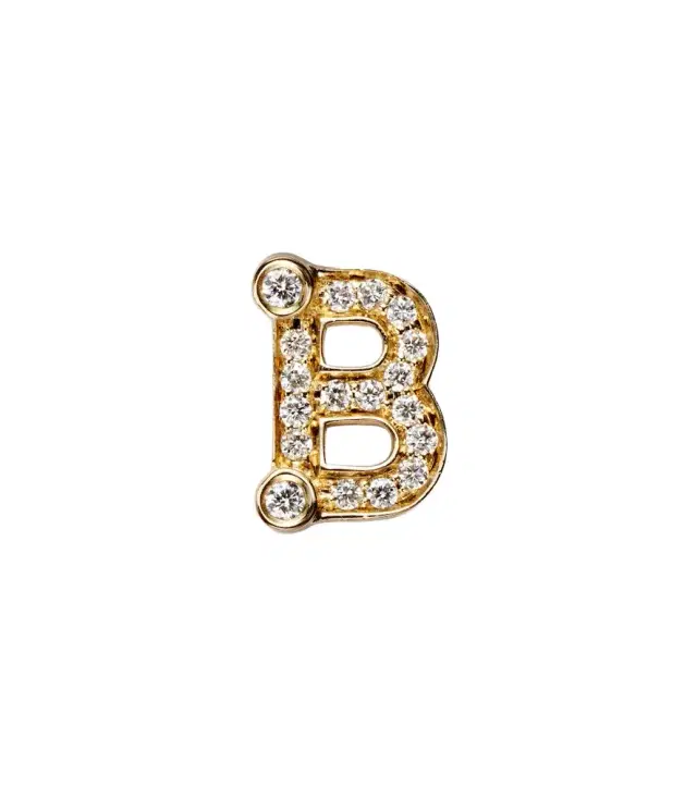 Sophie Bille Brahe Initial Petite B 18kt gold single earring with diamonds