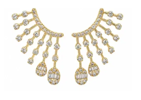 Wish Fine Jewelry 1.20ct Diamond 18K Gold Cluster Climber Earrings