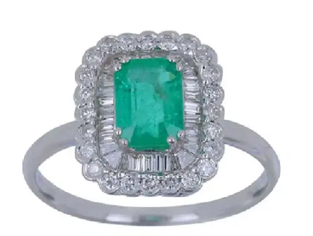 Wish Fine Jewelry 1.3ct Diamond Emerald 18K Gold Halo Cocktail Ring
