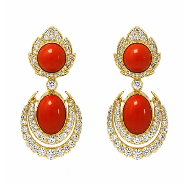 Wish Fine Jewelry 10.56ct Diamond Coral 18K Gold Drop Earrings