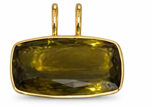 Wish Fine Jewelry 38.67ct Olive Quartz 18K Gold Statement Cushion Pendant