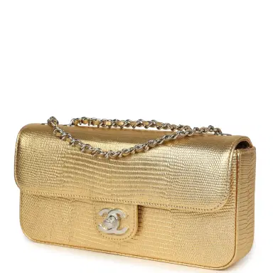 Chanel Chanel East West Flap Bag Gold Metallic Lizard Embossed Calfskin Silver Hardware | Thumbnail 5 Chanel Chanel East West Flap Bag Gold Metallic Lizard Embossed Calfskin Silver Hardware | Thumbnail 5