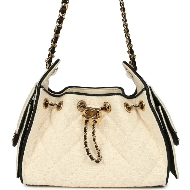 Chanel Chanel Mini 25 Hobo Bag Ecru Canvas, Black Calfskin Gold Hardware