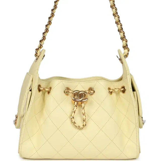Chanel Chanel Mini 25 Hobo Bag Light Yellow Caviar Gold Hardware