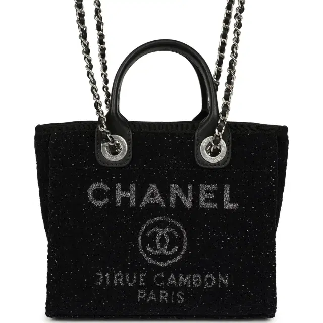 Chanel Chanel Mini Deauville Shopping Tote Black, Silver Tweed Boucle, Leather Silver Hardware