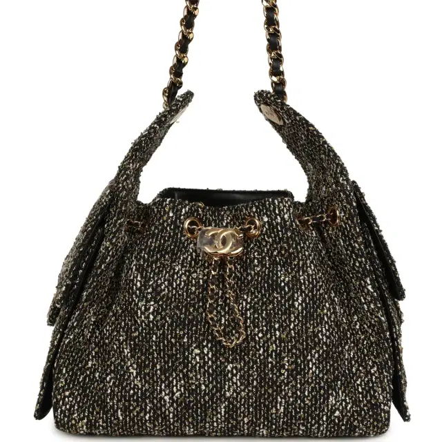 Chanel Chanel Small 25 Hobo Bag Black, White, Gold Tweed Bouclé Gold Hardware