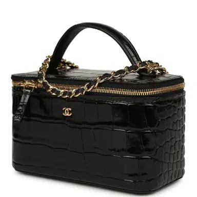 Chanel Chanel Small Top Handle Vanity Case Black Croc Embossed Calfskin Gold Hardware | Thumbnail 5 Chanel Chanel Small Top Handle Vanity Case Black Croc Embossed Calfskin Gold Hardware | Thumbnail 5