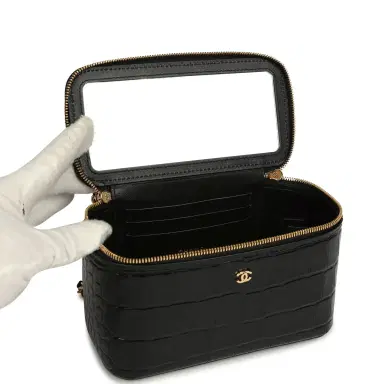 Chanel Chanel Small Top Handle Vanity Case Black Croc Embossed Calfskin Gold Hardware | Thumbnail 8 Chanel Chanel Small Top Handle Vanity Case Black Croc Embossed Calfskin Gold Hardware | Thumbnail 8