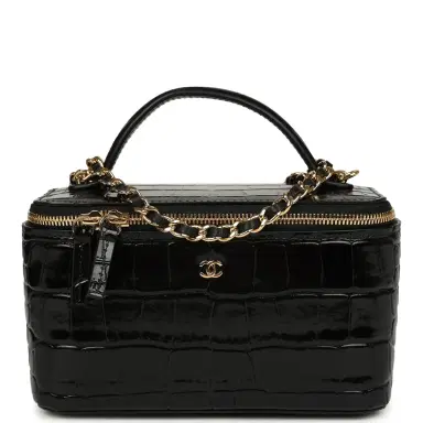 Chanel Chanel Small Top Handle Vanity Case Black Croc Embossed Calfskin Gold Hardware | Thumbnail 1 Chanel Chanel Small Top Handle Vanity Case Black Croc Embossed Calfskin Gold Hardware | Thumbnail 1