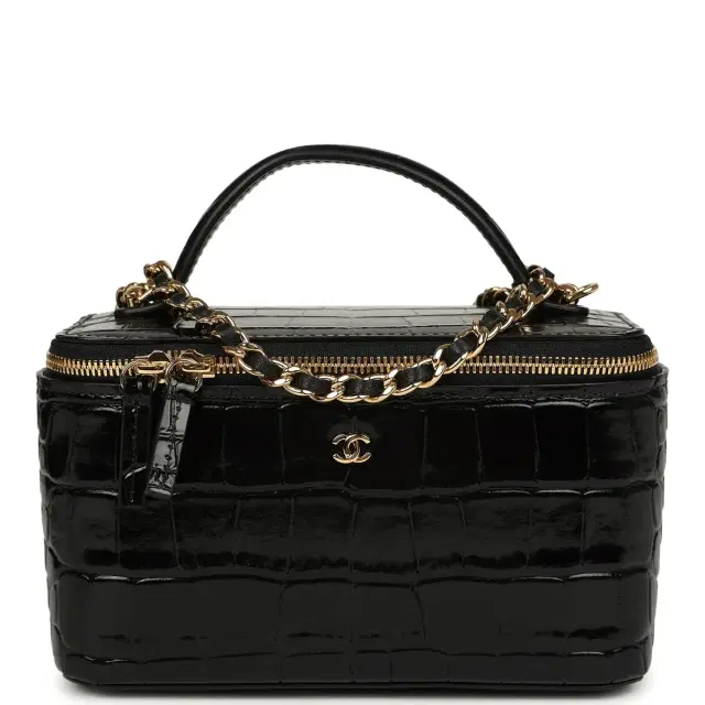 Chanel Chanel Small Top Handle Vanity Case Black Croc Embossed Calfskin Gold Hardware