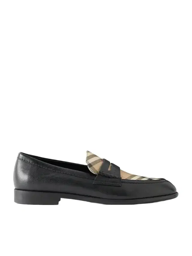 Burberry Opal Check-trimmed Leather Penny Loafer