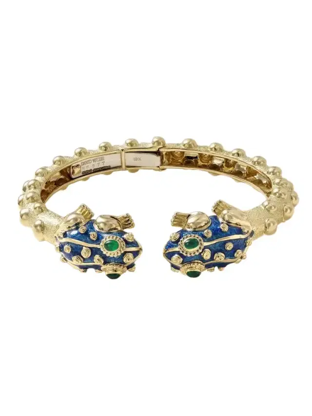 DAVID WEBB Baby Frog 18-karat Gold, Emerald And Enamel Bangle