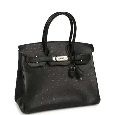 HERMÈS Hermes Birkin 30 Black Ostrich Palladium Hardware | Thumbnail 2