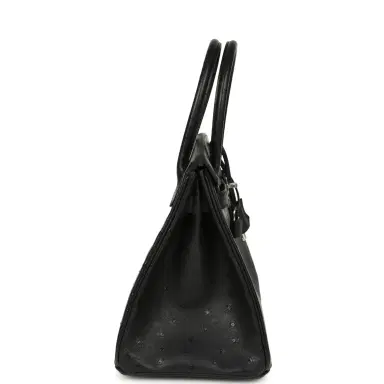 HERMÈS Hermes Birkin 30 Black Ostrich Palladium Hardware | Thumbnail 3