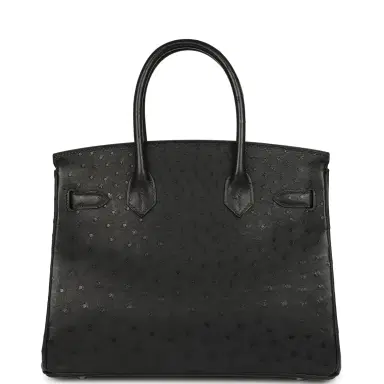 HERMÈS Hermes Birkin 30 Black Ostrich Palladium Hardware | Thumbnail 4