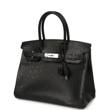 HERMÈS Hermes Birkin 30 Black Ostrich Palladium Hardware | Thumbnail 5