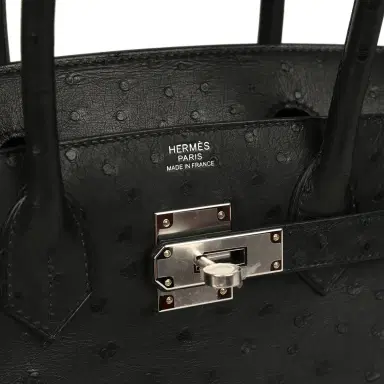 HERMÈS Hermes Birkin 30 Black Ostrich Palladium Hardware | Thumbnail 7