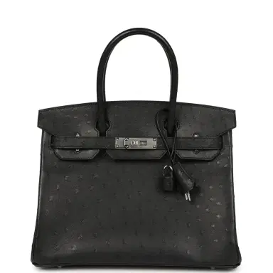 HERMÈS Hermes Birkin 30 Black Ostrich Palladium Hardware | Thumbnail 1