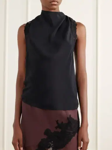 SIR. Tie-detailed Lace-trimmed Satin Top | Thumbnail 3 SIR. Tie-detailed Lace-trimmed Satin Top | Thumbnail 3