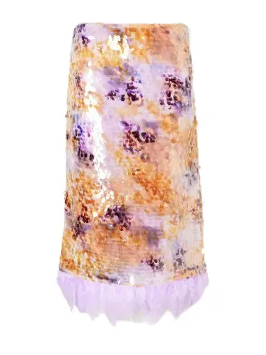 Staud Lark Sequin-embellished Feather-trimmed Mesh Midi Skirt | Thumbnail 1