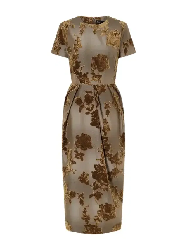 Oscar de la Renta Velvet-trimmed Cotton-blend Midi Dress