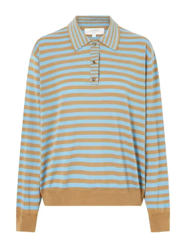 La Ligne Ben Striped Silk, Wool And Cashmere-blend Polo Sweater