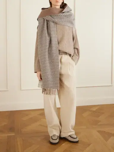 Brunello Cucinelli Hooded Fringed Checked Cashmere Wrap | Thumbnail 2 Brunello Cucinelli Hooded Fringed Checked Cashmere Wrap | Thumbnail 2