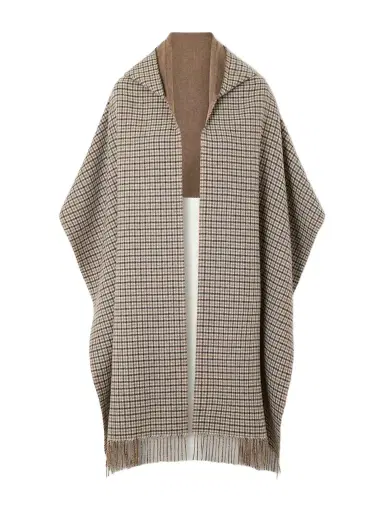 Brunello Cucinelli Hooded Fringed Checked Cashmere Wrap | Thumbnail 1 Brunello Cucinelli Hooded Fringed Checked Cashmere Wrap | Thumbnail 1