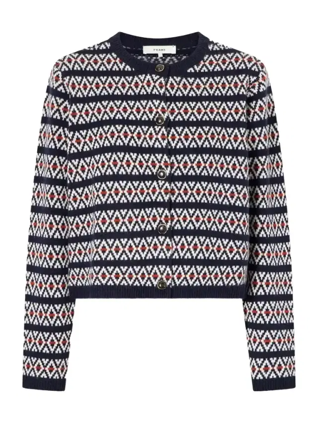 Frame The Cashmere Cardi Intarsia Wool And Cashmere-blend Cardigan