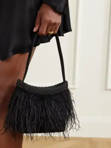 Staud Winslow Bead And Feather-embellished Silk Shoulder Bag | Thumbnail 2