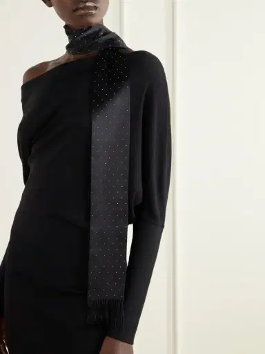 Tom Ford Fringed Crystal-embellished Silk-satin Scarf | Thumbnail 2
