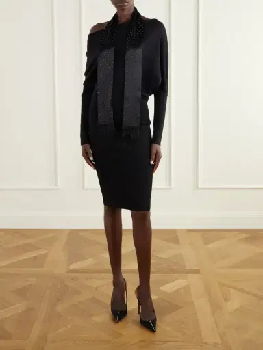 Tom Ford Fringed Crystal-embellished Silk-satin Scarf | Thumbnail 3