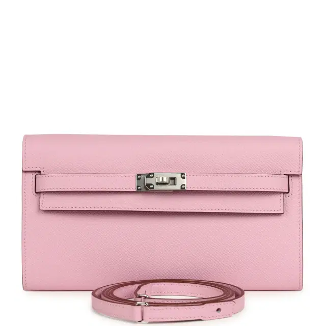 Hermes Kelly Wallet To Go Mauve Sylvestre Epsom Palladium Hardware