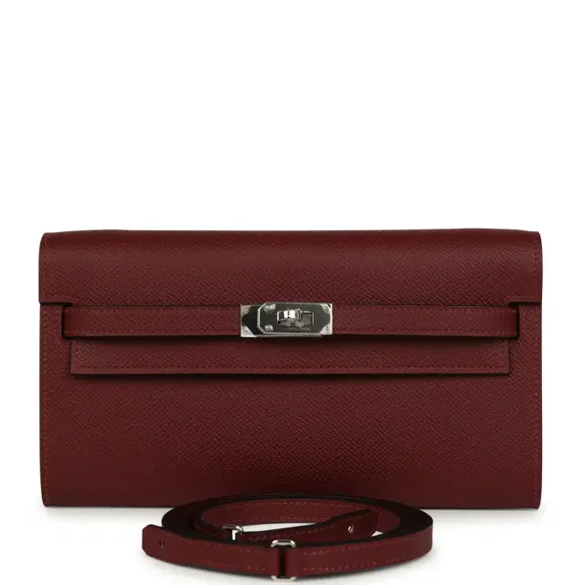 Hermes Kelly Wallet To Go Rouge H Epsom Palladium Hardware