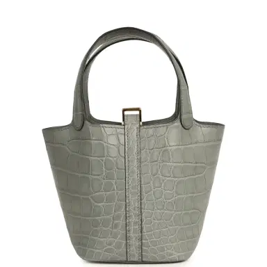 HERMÈS Hermes Micro Picotin Lock 14 Gris Ciment Matte Alligator Gold Hardware | Thumbnail 4 HERMÈS Hermes Micro Picotin Lock 14 Gris Ciment Matte Alligator Gold Hardware | Thumbnail 4