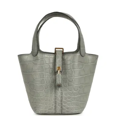 HERMÈS Hermes Micro Picotin Lock 14 Gris Ciment Matte Alligator Gold Hardware | Thumbnail 1 HERMÈS Hermes Micro Picotin Lock 14 Gris Ciment Matte Alligator Gold Hardware | Thumbnail 1