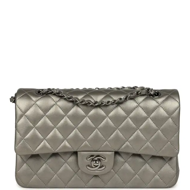 Chanel Pre-owned Chanel Medium Classic Double Flap Bag Dark Silver Lambskin Ruthenium Hardware