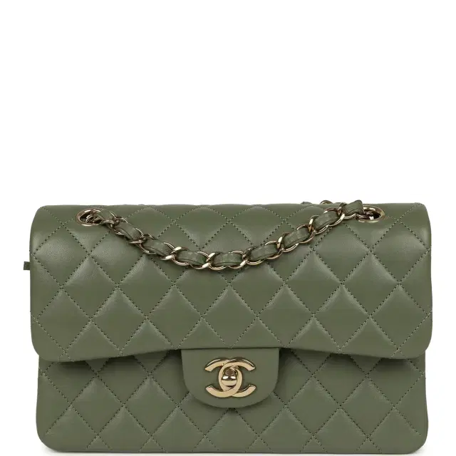 Chanel Pre-owned Chanel Small Classic Double Flap Bag Olive Green Lambskin Light Gold Hardware