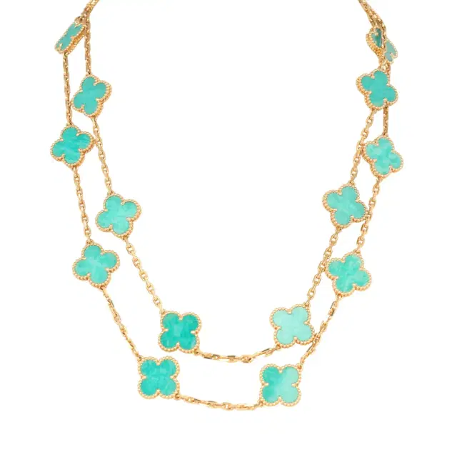 Van Cleef & Arpels Van Cleef & Arpels Vintage Alhambra 20 Motif Long Necklace Amazonite 18K Yellow Gold