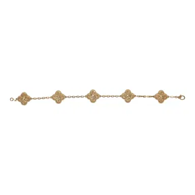 Van Cleef & Arpels Van Cleef & Arpels Vintage Alhambra 5 Motif Bracelet Hammered 18K Yellow Gold Hardware | Thumbnail 2 Van Cleef & Arpels Van Cleef & Arpels Vintage Alhambra 5 Motif Bracelet Hammered 18K Yellow Gold Hardware | Thumbnail 2