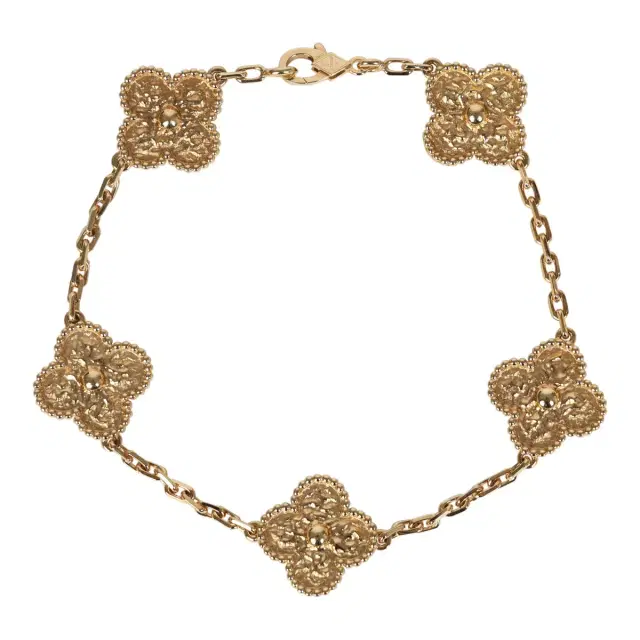 Van Cleef & Arpels Van Cleef & Arpels Vintage Alhambra 5 Motif Bracelet Hammered 18K Yellow Gold Hardware
